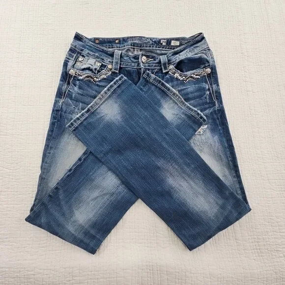 Miss Me Signature Boot Cut Rhinestone Jeans Women's 29 (29x32) EUC Bling Cross - Picture 3 of 16